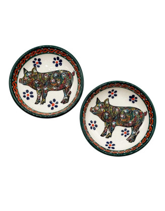  3" Set of 2 Green Pig Bowl 