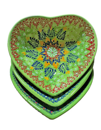 3 Pcs Heart Bowls Green set. 
