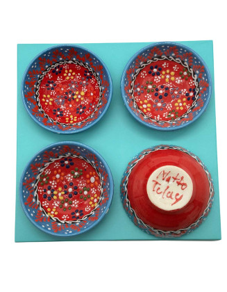   Set Of 4 Handpainted Red Garden Ceramics