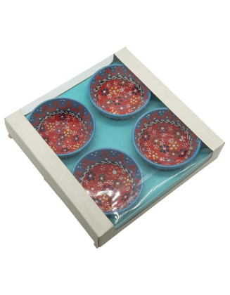   Set Of 4 Handpainted Red Garden Ceramics