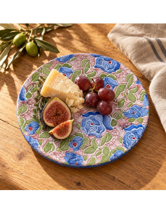 Hot Dish / Cheese Plate — 7" Blue Floral Ceramic