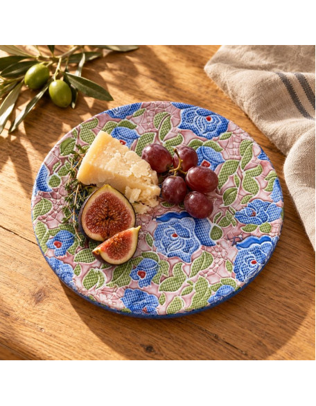 Hot Dish / Cheese Plate — 7" Blue Floral Ceramic