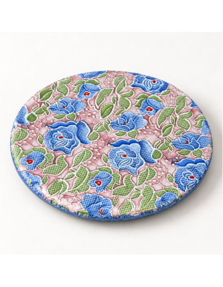 Hot Dish / Cheese Plate — 7" Blue Floral Ceramic Hot Dish / Cheese Plate — 7" Blue Floral Ceramic