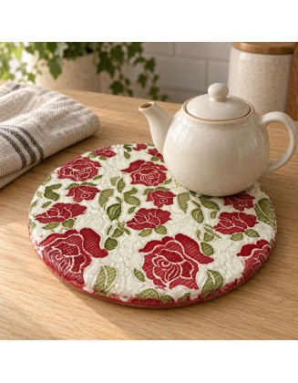 Red Rose Ceramic Trivet — 7"
