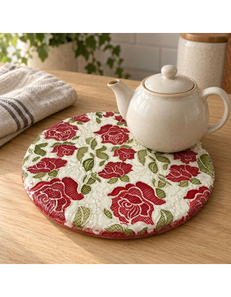 Red Rose Ceramic Trivet — 7" Red Rose Ceramic Trivet — 7"