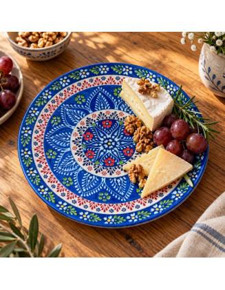 Hot Dish / Cheese Plate — 8" Hand-Painted Ceramic