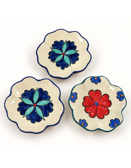 Meze Bowls — Set of 3 — Blue & Red Flowers Meze Bowls — Set of 3 — Blue & Red Flowers