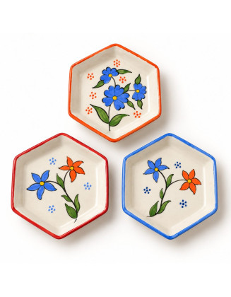 Meze Bowls — Set of 3 — Blue & Orange Flowers