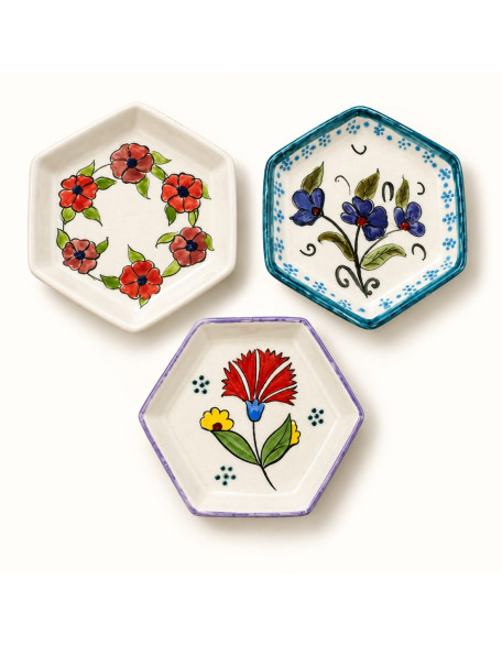 Meze Bowls — Set of 3 — Hexagon Floral Mix