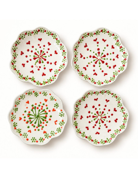Meze Bowls — Set of 4 — Red & Green Hearts