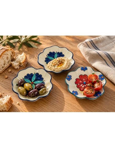 Meze Bowls — Set of 3 — Blue & Red Flowers Meze Bowls — Set of 3 — Blue & Red Flowers
