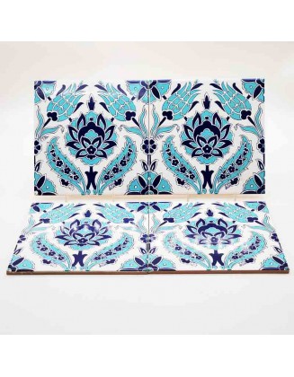 Iznik Ceramic Tiles- Set Of 4 – Turquoise & Navy Floral