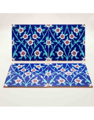 Iznik Ceramic Tiles- Set Of 4 – Cobalt Blue Floral