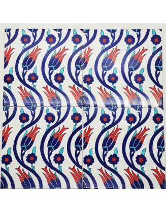 Iznik Ceramic Tiles- Set Of 4 – Red Tulip & Blue Wave