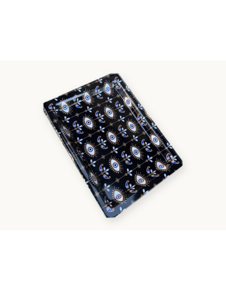 Tin Rolling Tray — Black Floral Eyes Tin Rolling Tray — Black Floral Eyes