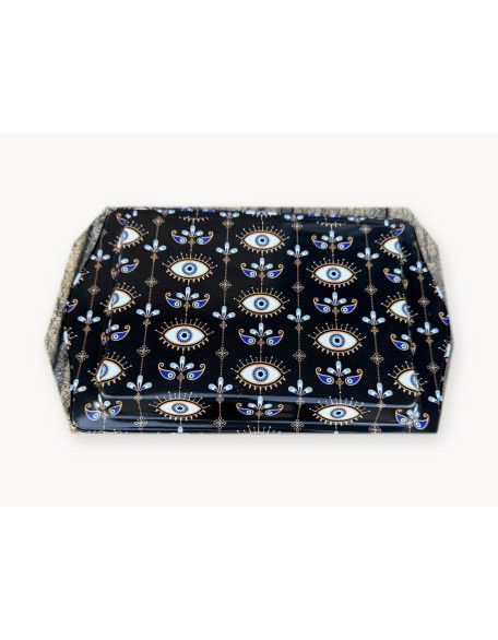 Tin Rolling Tray — Black Floral Eyes