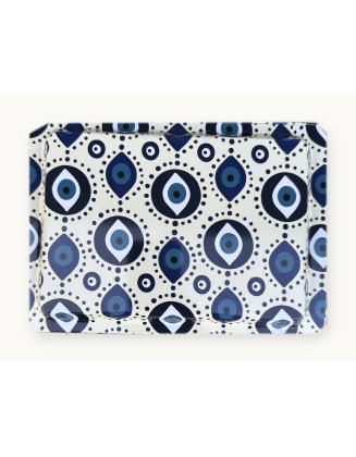 Tin Rolling Tray — White Geometric Eyes