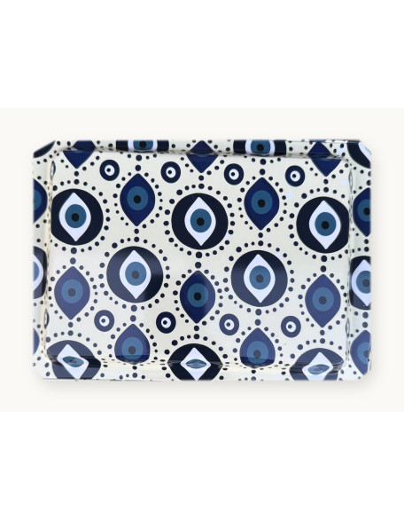 Tin Rolling Tray — White Geometric Eyes Tin Rolling Tray — White Geometric Eyes