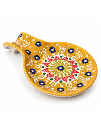 Lace Design Hand-Painted Spoon Holder — Mustard Yellow