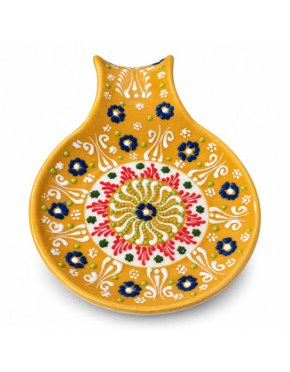Lace Design Hand-Painted Spoon Holder — Mustard Yellow