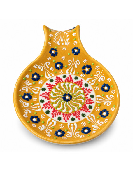 Lace Design Hand-Painted Spoon Holder — Mustard Yellow