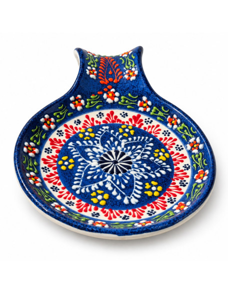 Lace Design Hand-Painted Spoon Holder — Navy Blue