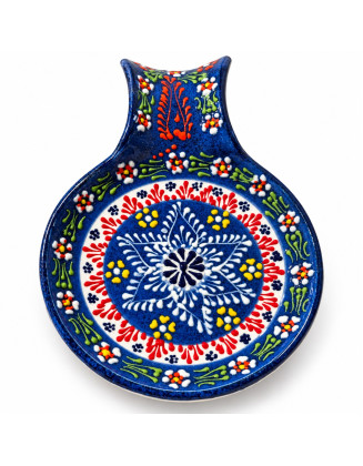 Lace Design Hand-Painted Spoon Holder — Navy Blue