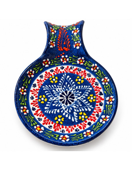 Lace Design Hand-Painted Spoon Holder — Navy Blue