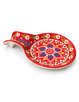 Lace Design Hand-Painted Spoon Holder — Red