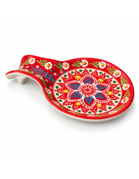 Lace Design Hand-Painted Spoon Holder — Red