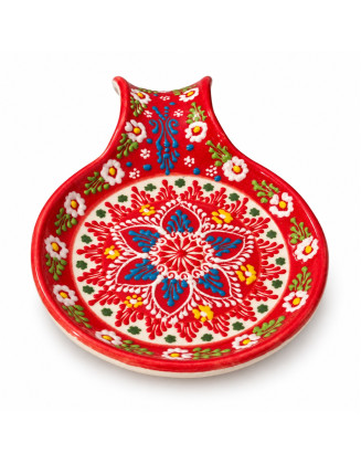 Lace Design Hand-Painted Spoon Holder — Red
