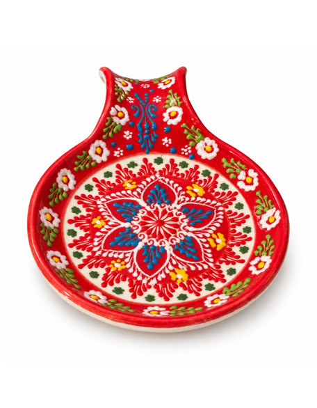 Lace Design Hand-Painted Spoon Holder — Red