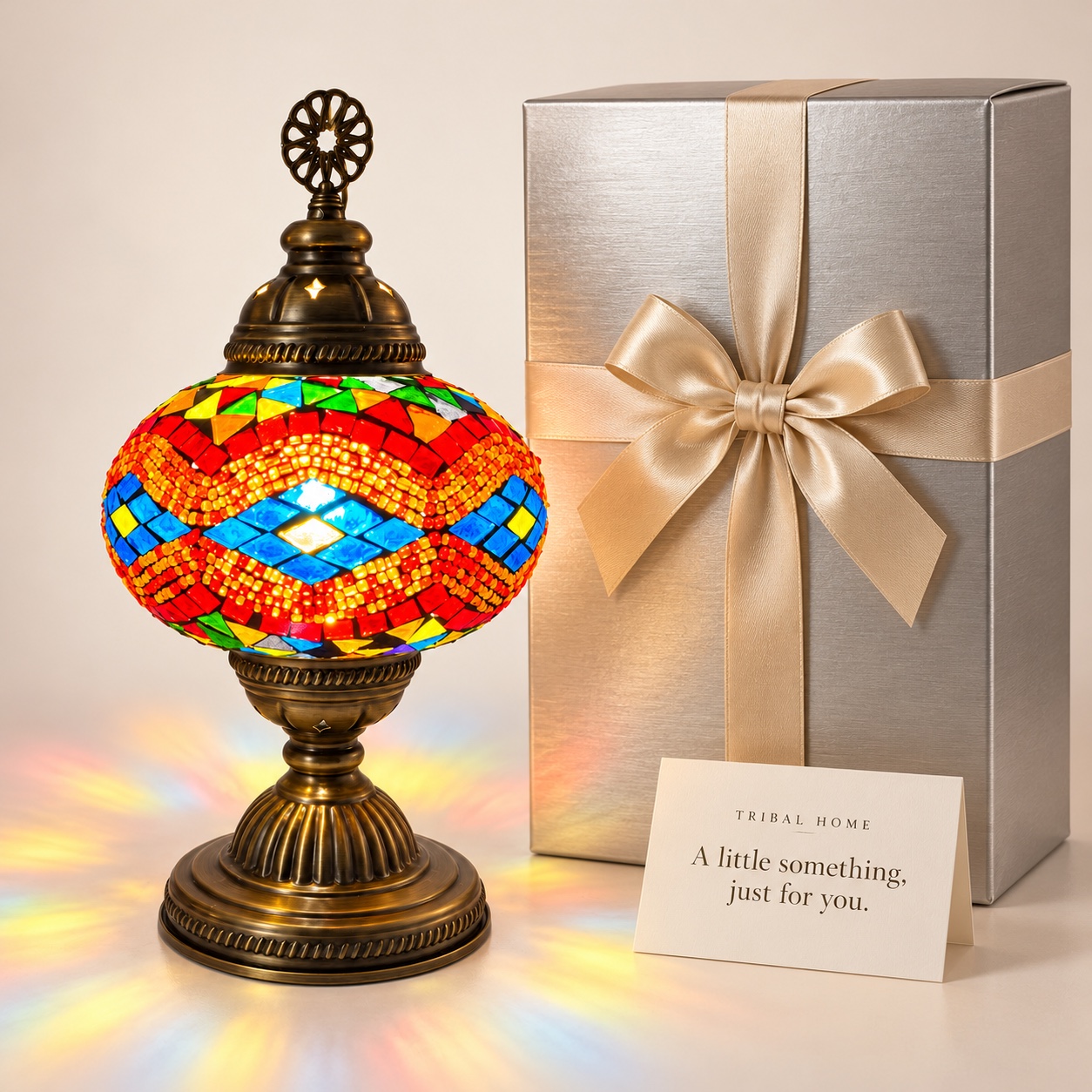 Example of a mosaic lamp with gift presentation